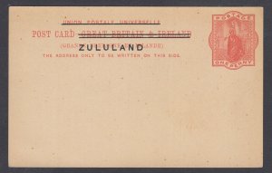 Zululand H&G 2 mint 1893 1p Postal Card of GB w/ black overprint, F-VF