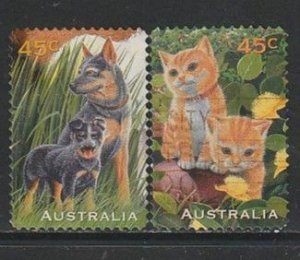 1996 Australia - Sc 1564-5 - used VF - 2 single - Dog, Puppy & Kittens