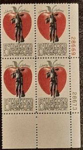 US Scott # 1317; 5c Johnny Appleseed from 1966; MNH, og; XF;plate block of 4