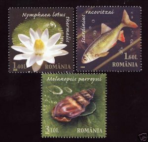 Natural reservation, fish, flowers, sea shell, set, MNH, Romania 2008