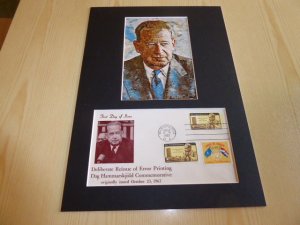 Dag Hammarskjold UN Art Postcard and 1962 USA FDC mount matte size A4