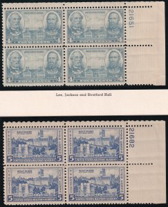 Sc# 785 / 789 U.S 1936 - 1937 Army issue plate block set MNH CV $18.90