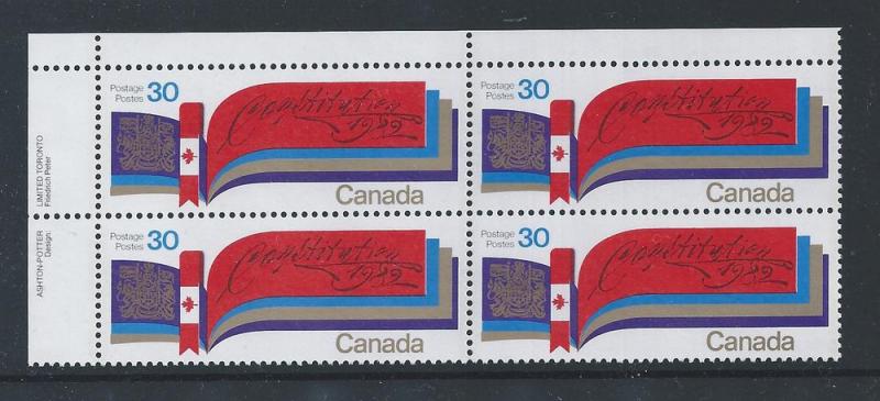 Canada #916 UL PL BL New Constitution 30¢ MNH4