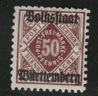 Germany State Wurttemberg Scott o52 MH* 1919 official CV$4.7