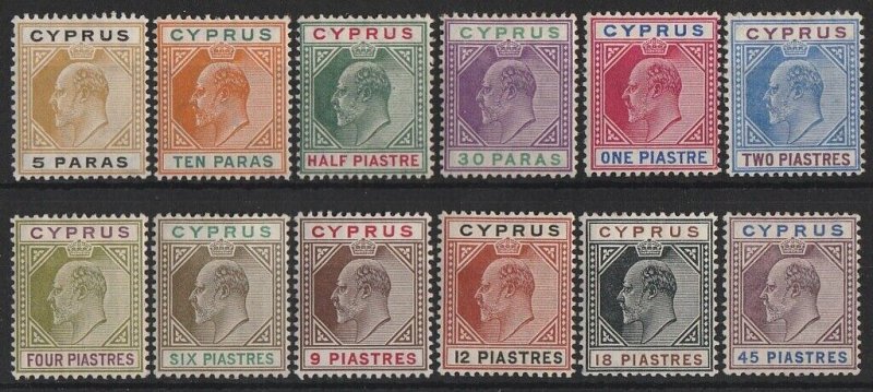 CYPRUS 1904 KEVII set 5pa-45Pi, wmk mult crown.