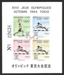 1965 Haiti Tokyo 1964 Tokyo Olympic Sheet surch. +25c in RED #CB54b VF-NH-