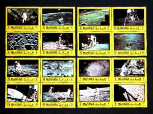 Manama Space Set Moon Landing Space Stamps 4-Blocks MH