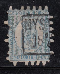 Finland 1866-74 used Scott #9 20p Coat of Arms, III Cancel: high box Nystad