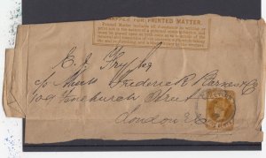 Ceylon QV 5c Wrapper To London Postal History BP5538