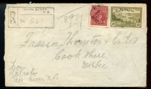 ?MAIN RIVER, N.B. registered h/s several RPO's,  1946 War Issue cover Canada