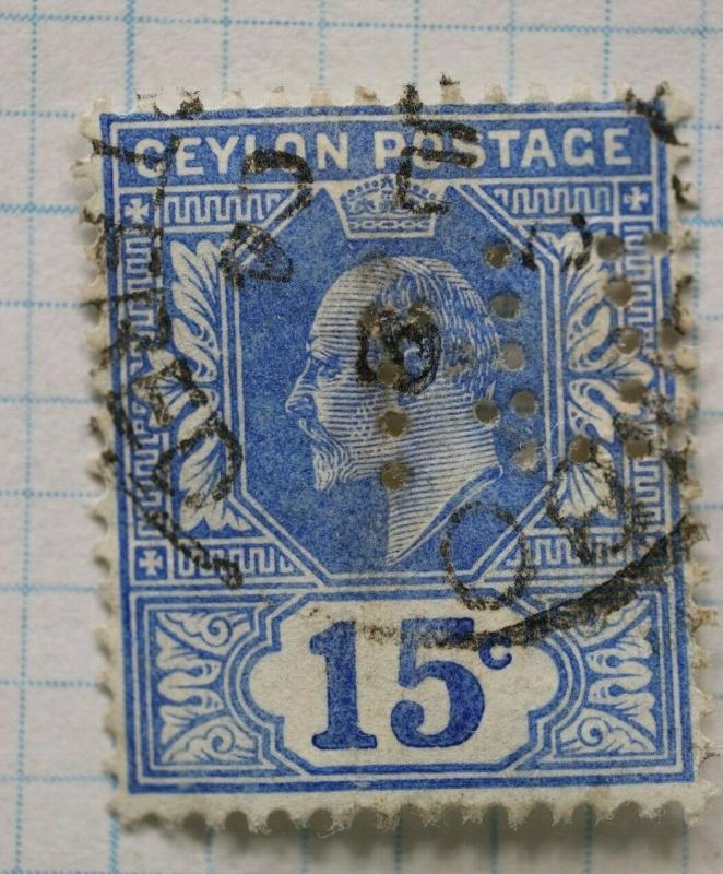 Ceylon sc#172 15c used pefin initials unknown maybe NB n.b.