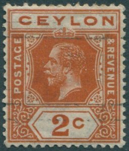 Ceylon 1912 SG307 2c brown-orange KGV FU (amd)