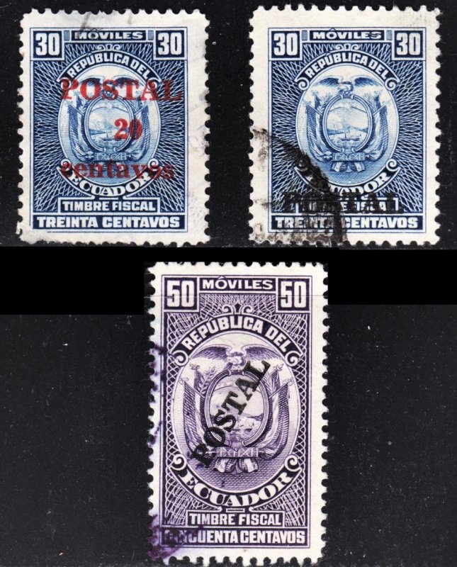 Ecuador Scott 560-62 complete set F to VF used.