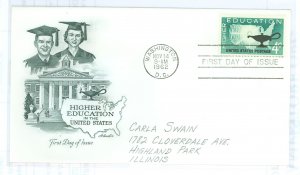 US 1206 1962 Higher Education, pencil address, crease