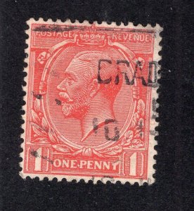 Great Britain 1912 1p scarlet George V, Scott 160 used, value = $1.10