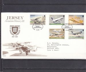 Jersey, Scott cat.  418-422. Airport & Aviation issue. First day cover. ^