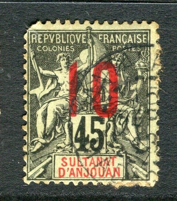 FRENCH COLONIES; Early 1900s D'Anjouan surcharged issue ' 10/45c