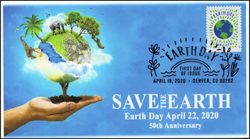 20-081, 2020, Earth Day, Pictorial Postmark, First Day Cover, Save the Earth