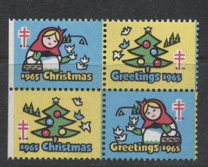 STAMP STATION PERTH USA  1965 Christmas Seals Block of 4 MNH