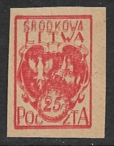 CENTRAL LITHUANIA 1920-21 25f Red Brn Coat of Arms DOUBLE IMPRESSION Sc 1 MNGAP