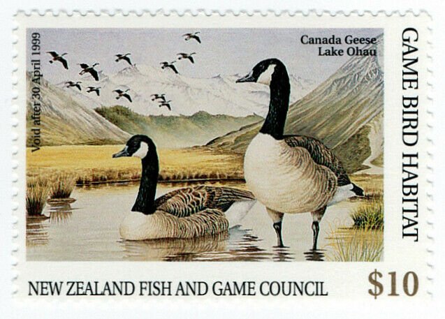 (I.B) New Zealand Revenue : Game Bird Habitat $10 (1998)