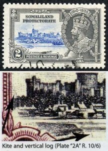 Somaliland Protectorate SG87k 1935 Silver Jubilee 2a Kite and Vertical Log Flaw