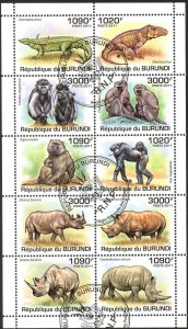 Burundi 2011 Rhinoceros Dinosaurs Monkeys Sheet Used / CTO