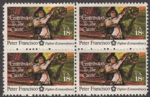 1975 Peter Francisco Block of 4 18c Postage Stamps, Sc# 1562, MNH, OG