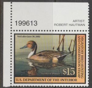 U.S. Scott Scott #RW68 Duck Stamp - Mint NH Plate Number Single