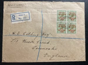 1922 Dublin Ireland Registered Cover To Sevenoaks England SG#41 Block Of 4