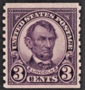 US 600 MNH VF 3 Cent Lincoln -Deep Violet **Faults***