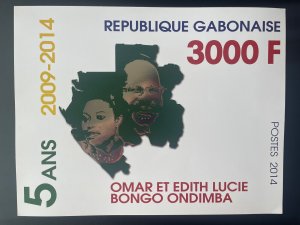 Gabon 2014 3 000 F Giant stamp 2009 Omar Edith Bongo Ondimba Gold Silver RARE !