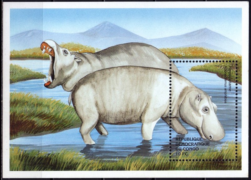 Brazzaville. 2000. bl87. Hippo fauna. MNH.