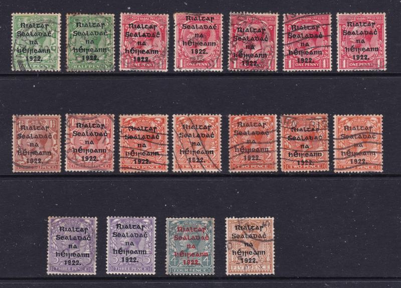 Ireland a small used lot of unsorted 1922 overprints