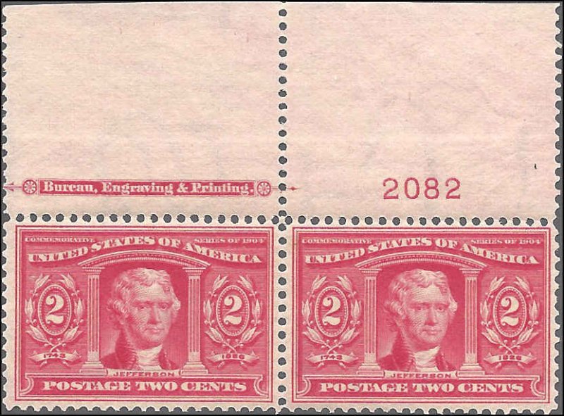 324 Mint,OG,NH... Imprint/Plate# Pair... SCV $160.00