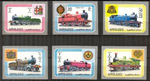 Ajman 1972 Steam Trains Locomotives Set of 6 Imperf. MNH