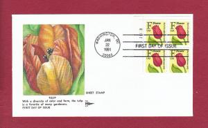 1991 (29c) \F\ FLOWER, Tulip, #2517, PB4, FDC, Gill Craft