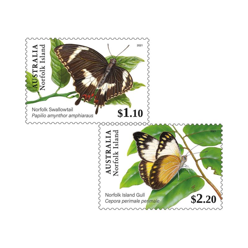 Stamps of Australia 2021- Set of Norfolk Island Butterflies Gummed Stamps.