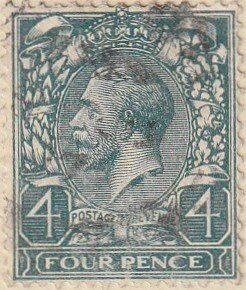 Great Britain #165var SG379 1912-22 4d Grey Green KGV Head USED.