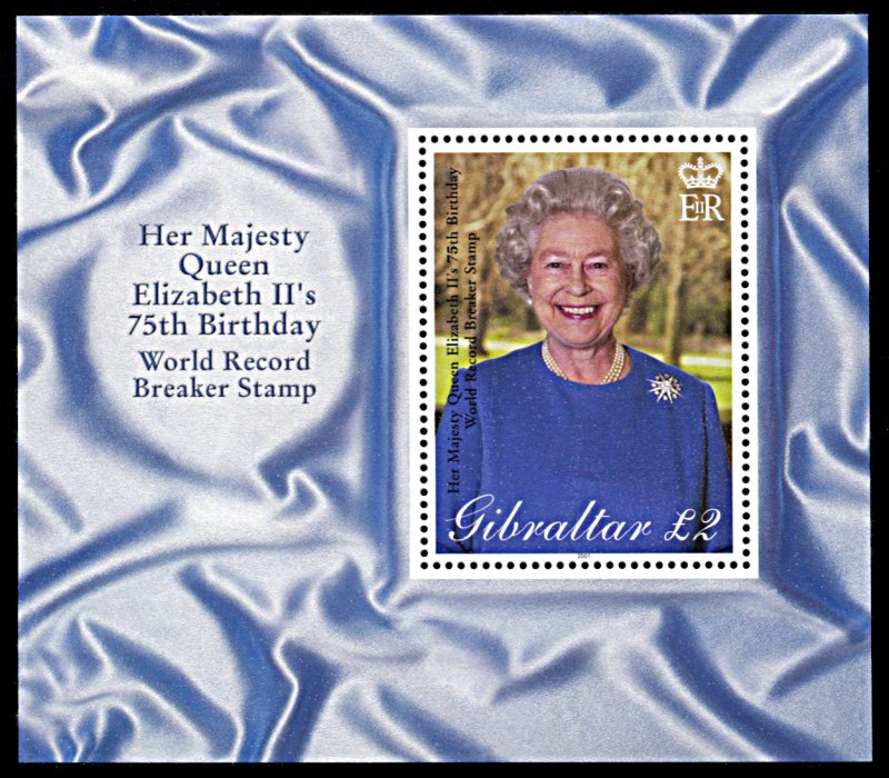 Gibraltar 880,MNH,World's Fastest Stamp,Birthday of Queen souvenir sheet