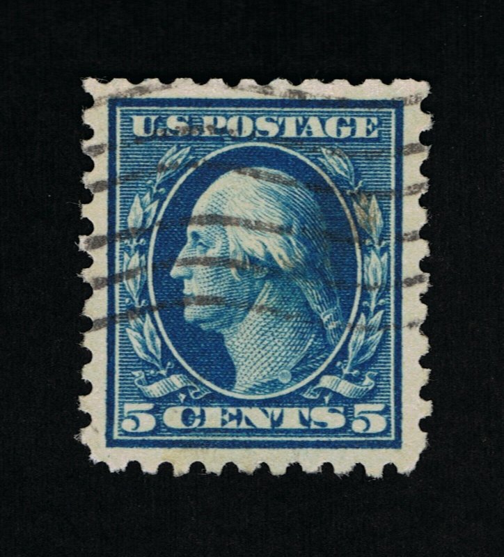 EXCELLENT GENUINE SCOTT #428 F-VF USED 1914 BLUE 5¢ WASHINGTON PSE CERT #17546