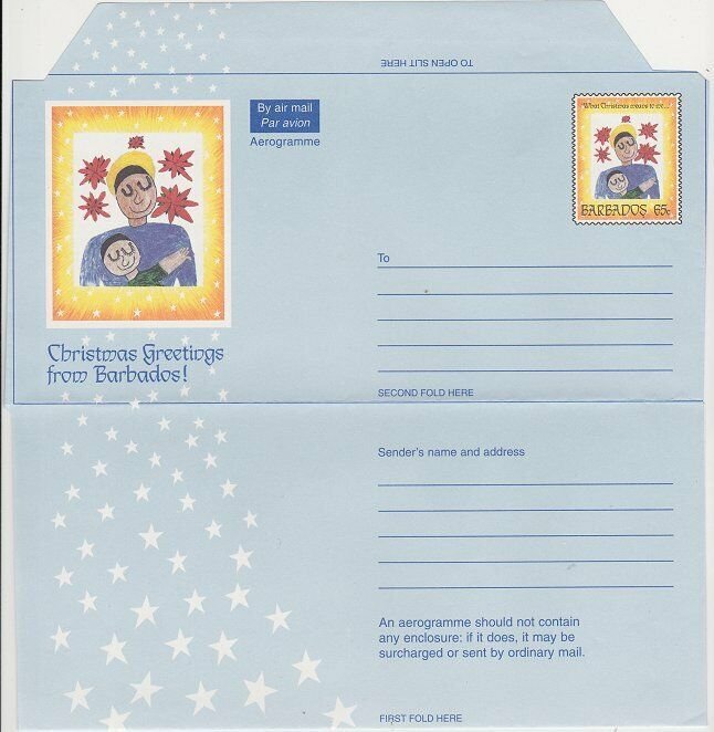 BARBADOS 65c Christmas aerogramme unused....................................L226