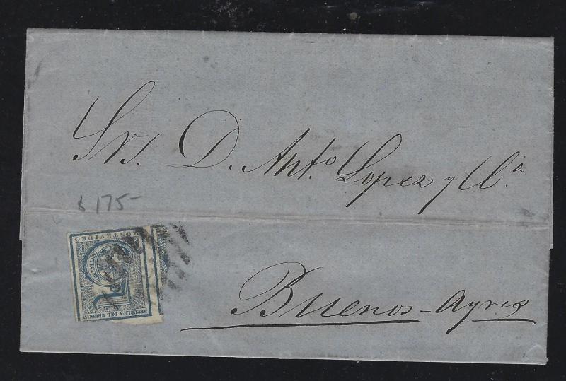 URUGUAY   (PP2604B)  1870 5C COVER MONTEVIDEO TO BUENOS AYRES