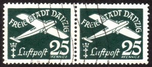 1938, Danzig, 25pfg, Used pair, Sc C44, Mi 300