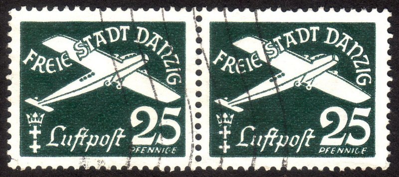 1938, Danzig, 25pfg, Used pair, Sc C44, Mi 300