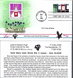 Pugh Designed/Painted WWII Gold Stars FDC...134 of 136 created!!