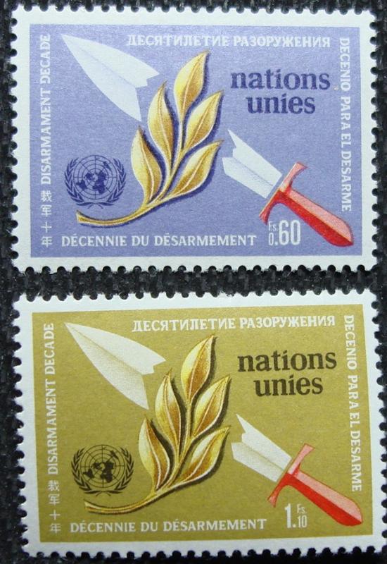 UN Geneva #30-31 MNH 2 Singles Disarm. Decade, SCV $1.25 L10