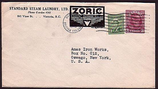CANADA 1940 Standard Steam Laundry 3c stat envelope used ex Victoria.......31589