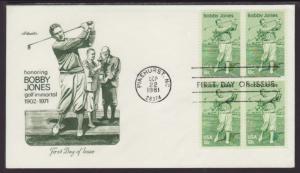 US 1933 Bobby Jones B/4 1981 Artmaster U/A FDC