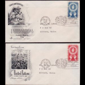 UN-NEW YORK 1953 - FDCs - 21-2 Human Rights Day Set of 2